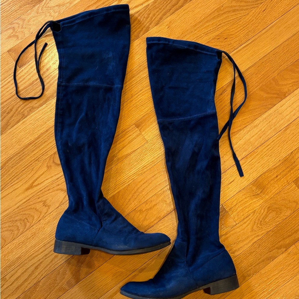Over-the-Knee Suede Riding Boots - Navy Blue Suede Tall Boots size 7 1/2,